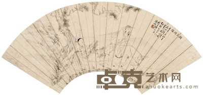 陈纲 1902年作 湖上骑驴图 扇面册页 18×52cm